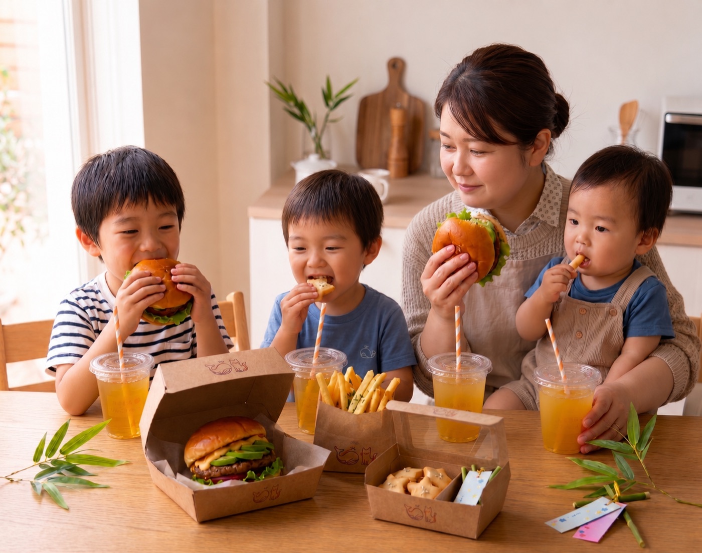 親子でスターライトバーガーを食べる様子